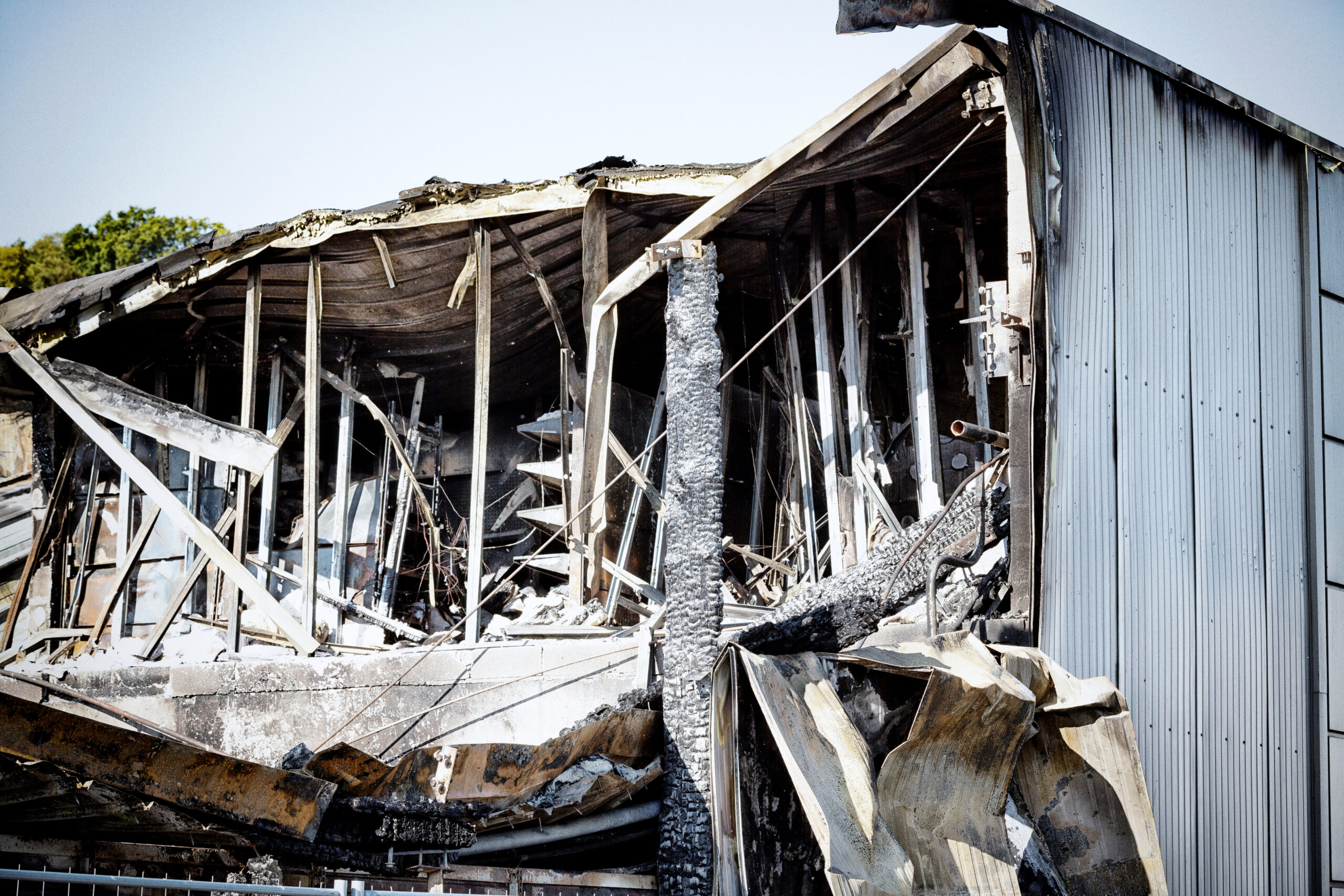 Burned damaged ruins of destroyed ihydrocarbon industry arson investigation insurance at Rouen, France. Environmental disaster